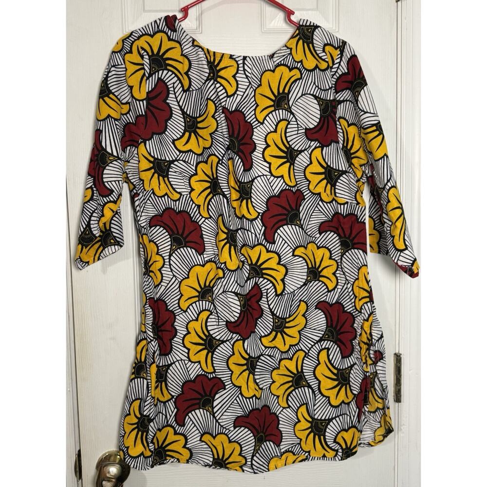 Lapogee Women's Beautiful Printed Tunic Shirt, Red/yellow/black, Floral, XL